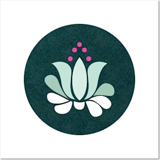 luminous lotus flowers in mint green on dark teal Posters and Art